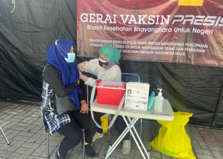 Sukseskan Program Vaksinasi Nasional, Gerai Vaksin Presisi Polres Kep Seribu Terus Giatkan Suntik Vaksin