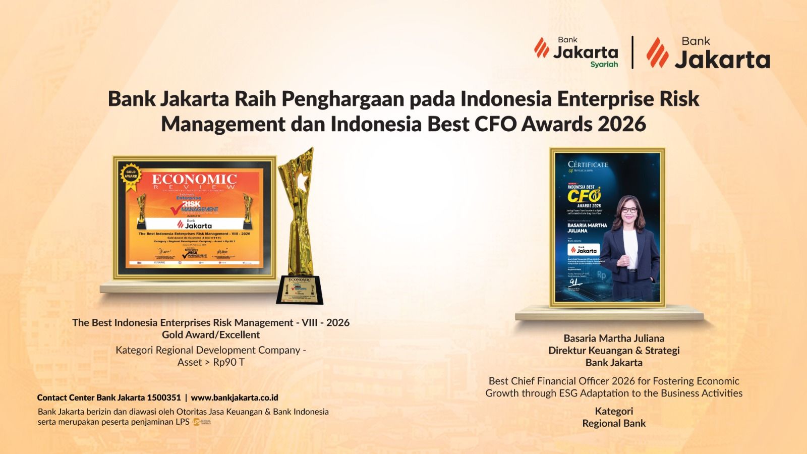 Bank Jakarta Raih Penghargaan pada Indonesia Enterprise Risk Management dan  Indonesia Best CFO Awards 2026