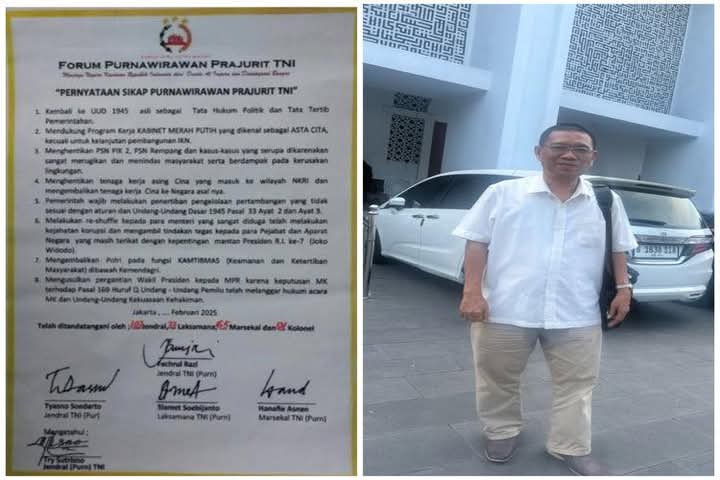 Meneropong Simalakama 8 Tuntutan Forum Purnawirawan Prajurit TNI : Usulan Pergantian Wapres Menjadi Titik Terberat dari Segalanya
