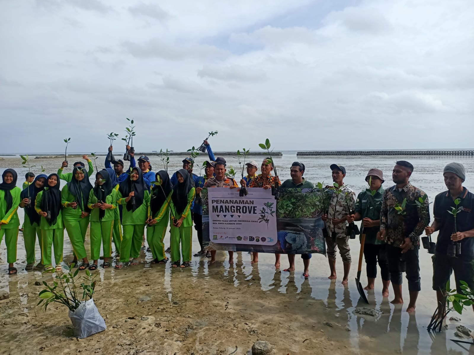 Polisi Baik  dan Pelajar MTsN Pulau Tidung Tanam 6 Ribu Bibit Mangrove untuk Kelestarian Lingkungan